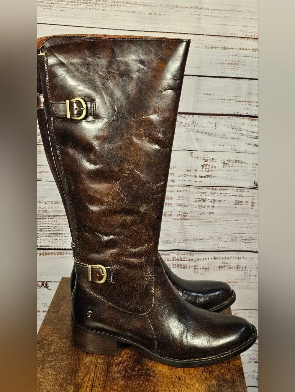 NIB BORN Gibb Wide Calf Knee High Riding Boots 7.5M Brown Leather